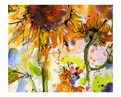 Abstract Modern Sunflower Painting Giclee Print. zoom. view in room