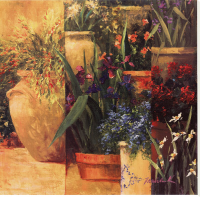 Flower Pots Left Stretched Canvas Print Flower Pots Left Stretched Canvas Print