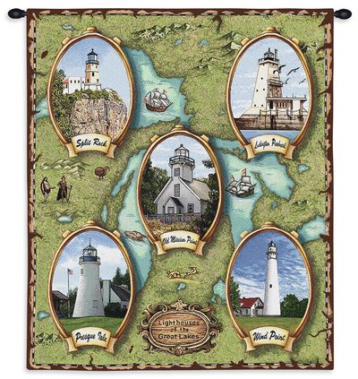Lighthouses of the Great Lakes Wall Tapestry Lighthouses of the Great Lakes Wall Tapestry