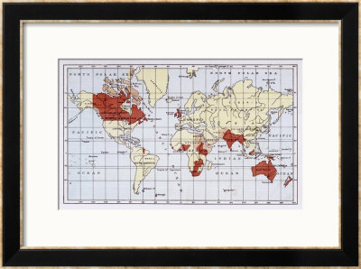 Showing Rooms  Wall on Map Showing The British Empire Coloured In Red Pre Made Frame At Art