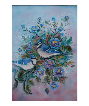 Bluejays and Flowers Giclee Print Bluejays and Flowers Giclee Print