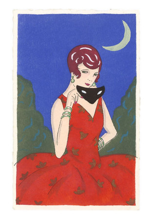 Lady in Red Dress with Mask Print Lady in Red Dress with Mask Print