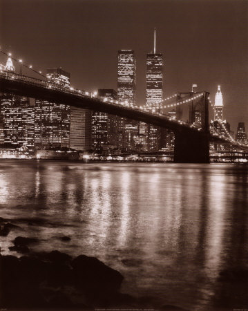 new york city skyline at night. Night View of Brooklyn Bridge