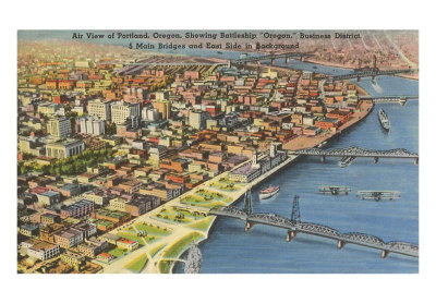 Aerial View of Portland, Oregon Print Aerial View of Portland, Oregon Print
