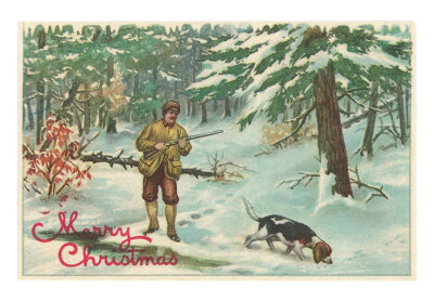 Merry Christmas, Hunter with Dog Print Merry Christmas, Hunter with Dog Print