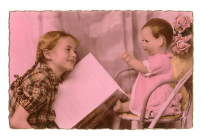 Girl Reading to Doll Print Girl Reading to Doll Print