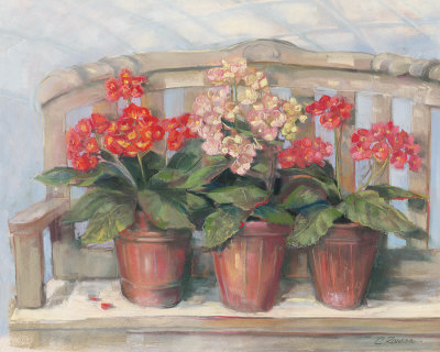 Primroses on Bench Print Primroses on Bench Print