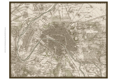 Sepia Map of Paris Print Sepia Map of Paris Print