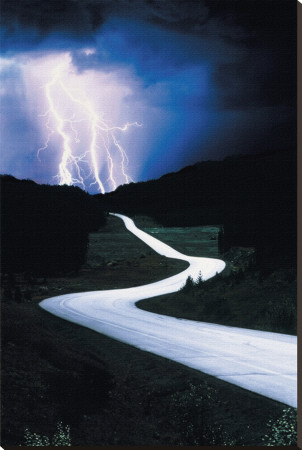 Lightning on Road Stretched Canvas Print Lightning on Road Stretched Canvas Print