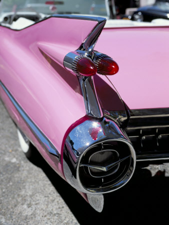 Close-Up of Fin and Lights on a Pink Cadillac Car Stretched Canvas Print
