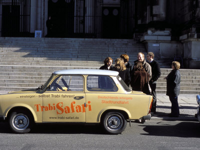 Group of People Talking Beside a Trabant Tour Car, Mitte, Berlin, Germany Stretched Canvas Print