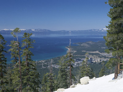 Lake Tahoe and Town on California and Nevada State Line, USA Stretched Canvas Print