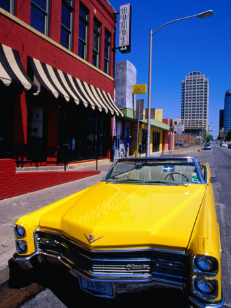 Classic Open-Topped Car Parked on West 6Th Street, Austin, Texas Stretched Canvas Print