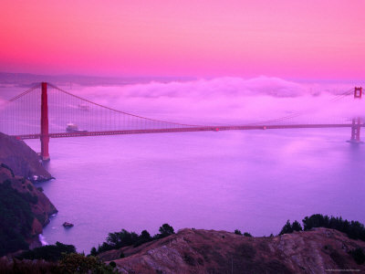 the golden gate bridge fog. Golden Gate Bridge at Dawn in