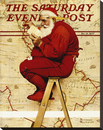 Santa at the Map Stretched Canvas Print Santa at the Map Stretched Canvas Print