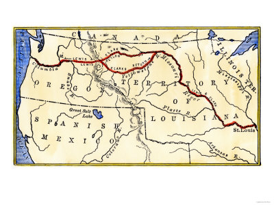 Map of the Lewis and Clark Route across Louisiana Territory, c.1804-1806