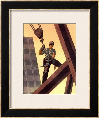 A Steel Worker Standing on Beams Framed Giclee Print A Steel Worker Standing on Beams Framed Giclee Print