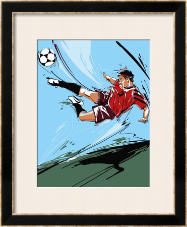 Man Kicking a Soccer Ball Framed Giclee Print Man Kicking a Soccer Ball Framed Giclee Print