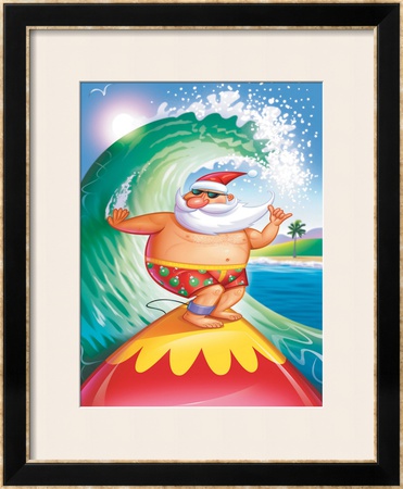 Surfing Santa Framed Giclee Print Surfing Santa Framed Giclee Print