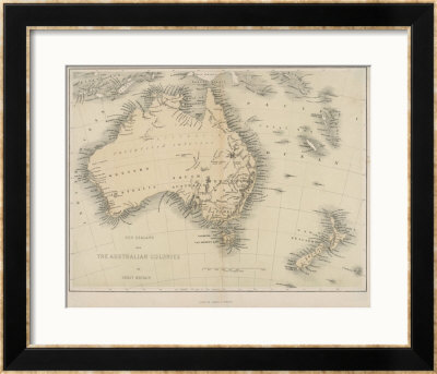 Map of Australia and New Zealand Framed Giclee Print Map of Australia and New Zealand Framed Giclee Print