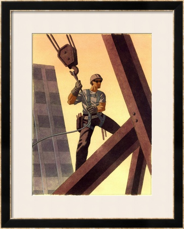 A Steel Worker Standing on Beams Framed Giclee Print A Steel Worker Standing on Beams Framed Giclee Print