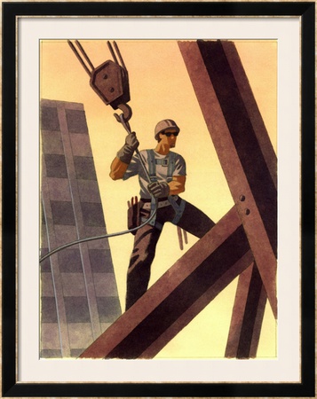 A Steel Worker Standing on Beams Framed Giclee Print A Steel Worker Standing on Beams Framed Giclee Print