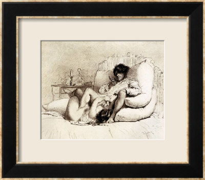 Woman Masturbating a Man on a Bed Plate 18 from Liebe Published