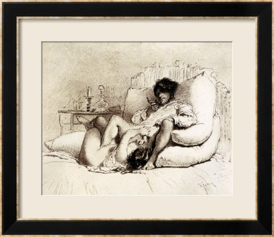 Woman Masturbating a Man on a Bed Plate 18 from Liebe Published