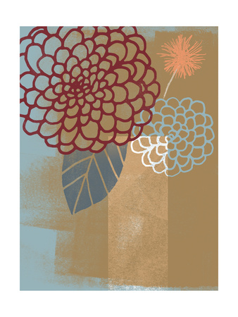 Floral Camel and Chalk Blue Premium Poster Floral Camel and Chalk Blue Premium Poster