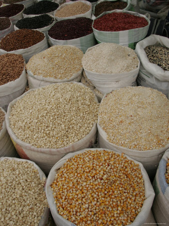 "Bags of Mexican Beans and Corn at an Outdoor Market, San Cristobal de Las Casas, Mexico" Photographic Print