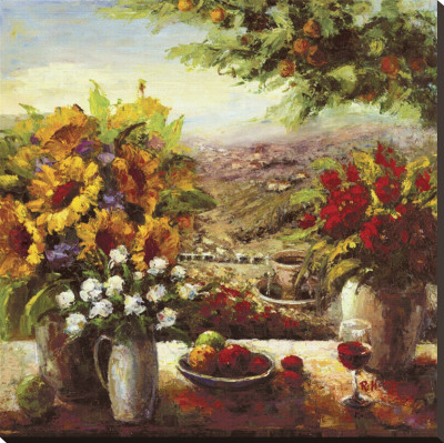 Sunflowers with Fruit and Wine I Stretched Canvas Print Sunflowers with Fruit and Wine I Stretched Canvas Print