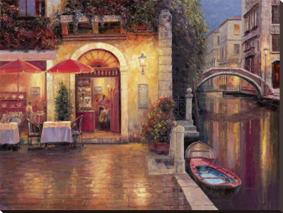 Night Cafe after Rain Stretched Canvas Print Night Cafe after Rain Stretched Canvas Print