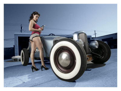 Hot Rod PinUp Girl Giclee Print zoom view in room
