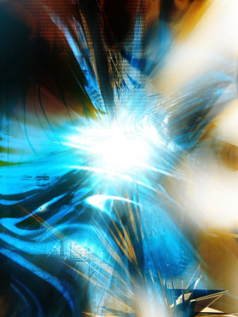Abstract Color Spikes and Swirls in Blue and Gold Stretched Canvas Print