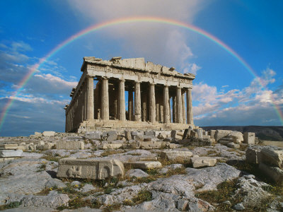 Rainbow in Sky, Parthenon, Greece Stretched Canvas Print