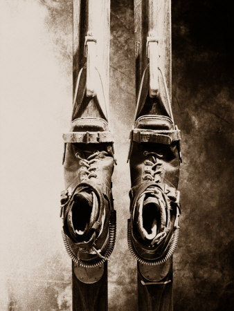 Close-up of Old Ski Equipment Stretched Canvas Print