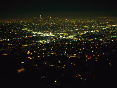 Night View of Los Angeles City Lights Seen from Griffith Observatory Stretched Canvas Print