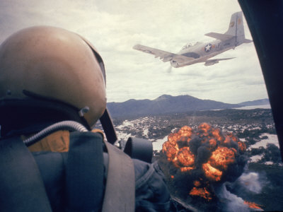 American Jets Dropping Napalm on Viet Cong Positions Early in the Vietnam Conflict Stretched Canvas Print