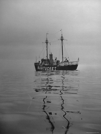 Lightship "Nantucket" Riding Anchor Near Quicksand Shallows to Warn Away Other Ships Stretched Canvas Print