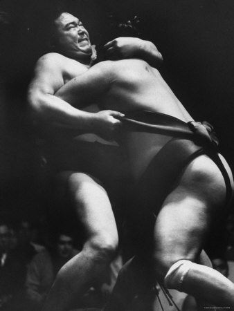 Sumo Wrestlers During Match Stretched Canvas Print