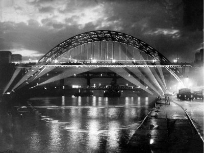 The Tyne Bridge Illuminated at Night circa 1969 Stretched Canvas Print