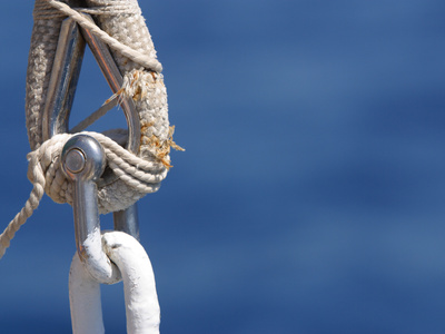Close-up of Sailboat Rigging with Rope and Chain Links Stretched Canvas Print