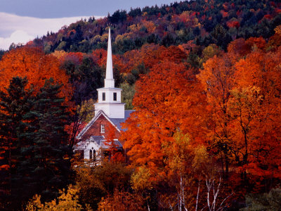 Autumn Colors and First Baptist Church of South Londonderry, Vermont, USA Stretched Canvas Print