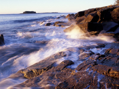 Sunlight Hits the Waves, Schoodic Peninsula, Maine, USA Stretched Canvas Print