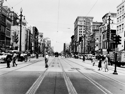 The Streetcar Tracks of Canal Street in New Orleans Stretched Canvas Print