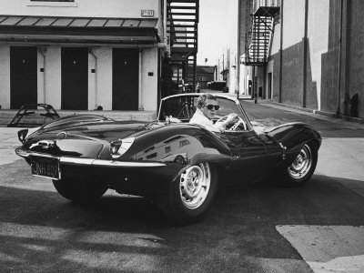 Actor Steve McQueen Driving His Jaguar Stretched Canvas Print