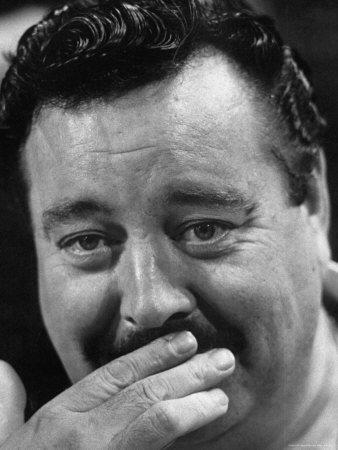 Actor Jackie Gleason Hiding His Mustache Stretched Canvas Print