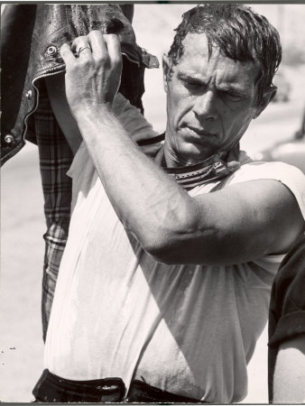 Actor Steve McQueen During Motorcycle Racing Across the Mojave Desert Stretched Canvas Print
