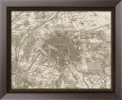Sepia Map of Paris Framed Print Sepia Map of Paris Framed Print