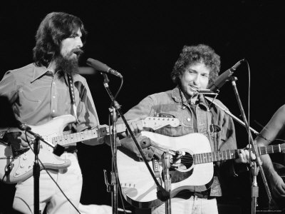 George Harrison and Bob Dylan during the Concert for Bangladesh at Madison Square Garden Stretched Canvas Print